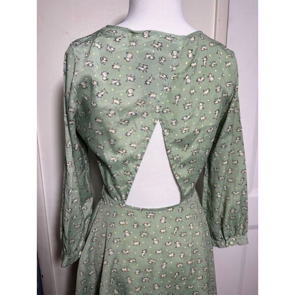 Moon Collection Dress Cat Print Mint Green Keyhole back Twee Kitten Retro Small - Picture 6 of 7